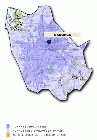 Карта покрытия Пенза-GSM в Вадинском районе